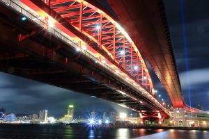 神戸の街と神戸大橋の夜景