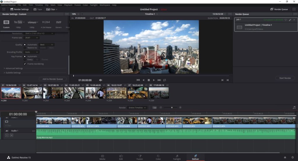 DaVinci Resolve15の動画編集画面