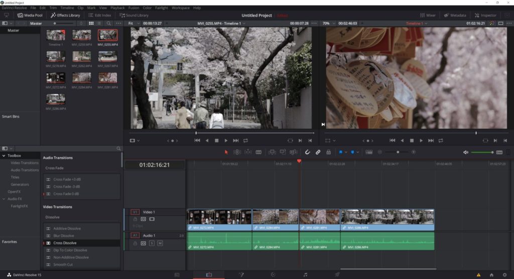 動画編集の画面 DaVinci Resolve使用