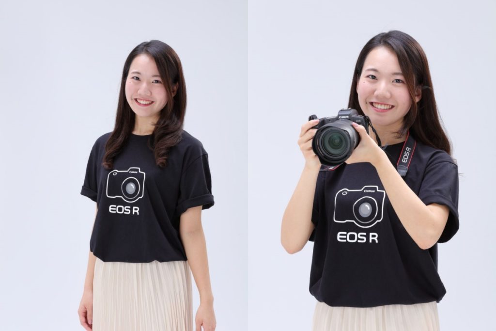 着用イメージ ユニクロ キヤノンの一眼カメラEOS RデザインのTシャツ