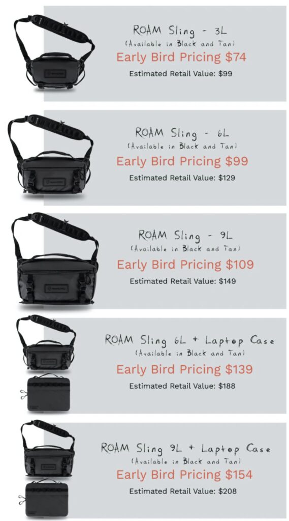 ROAM SLINGおよびLAPTOP CASEのKickstarter価格