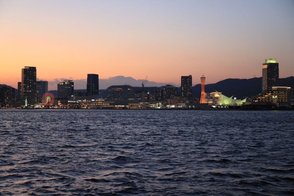 ポーアイ北公園からの神戸港の景色